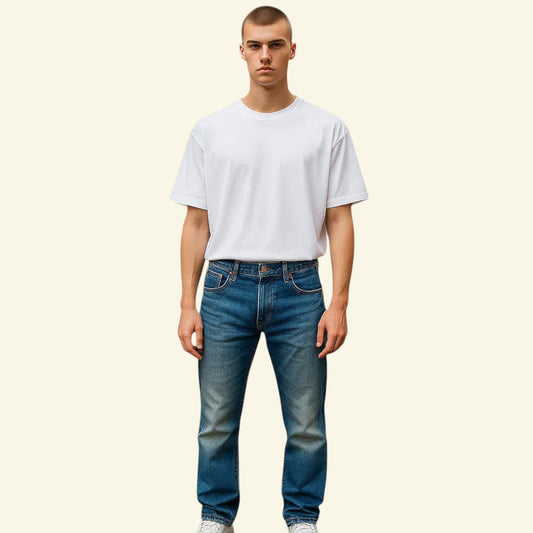 Kuyichi Daniel Men's Blue Regular Fit Straight Leg Faded Denim Jeans W34 L32 - Timelessfashions