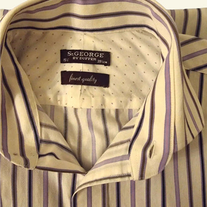 St George by DUFFER Mens White & Lilac Multi Stripe Shirt. Size 15½ collar. - Timelessfashions