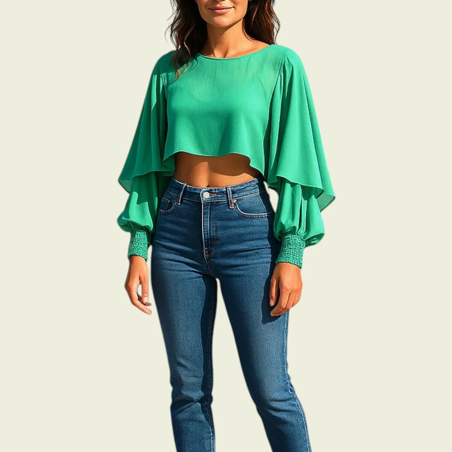 Michaela Louisa Green Cropped Chiffon Cape One Size - Timelessfashions