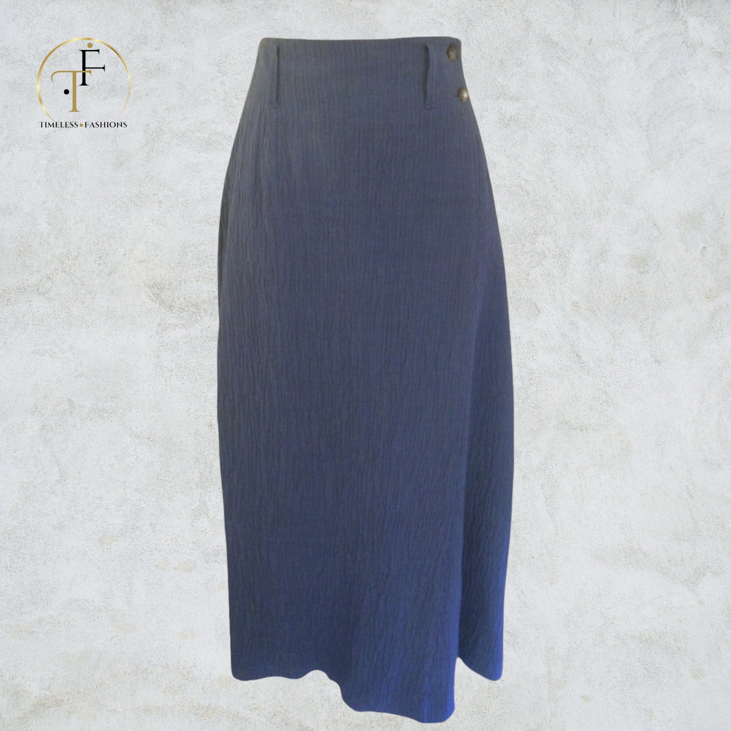 Mulberry Blue Long Textured Wrap Linen & Cotton Skirt UK 10 US 6 EU 38 Timeless Fashions