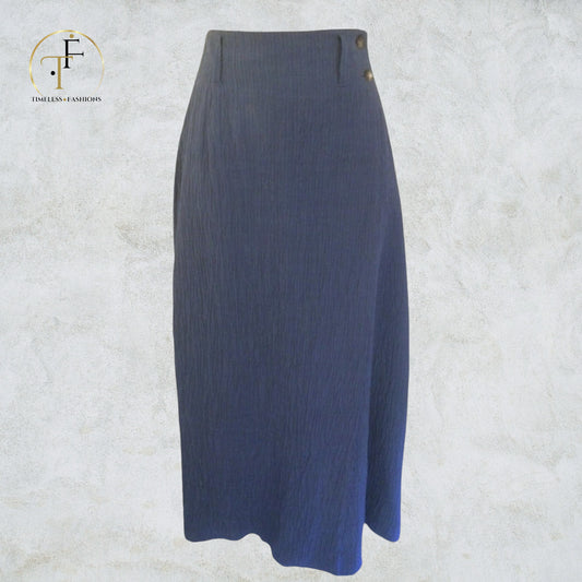 Mulberry Blue Long Textured Wrap Linen & Cotton Skirt UK 10 US 6 EU 38 Timeless Fashions