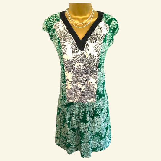 Hoss Intropia Green & White Leaf Print Tunic Dress UK 10 US 6 EU 38 - Timelessfashions