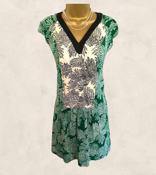 Hoss Intropia Green & White Leaf Print Tunic Dress UK 10 US 6 EU 38 Timeless Fashions