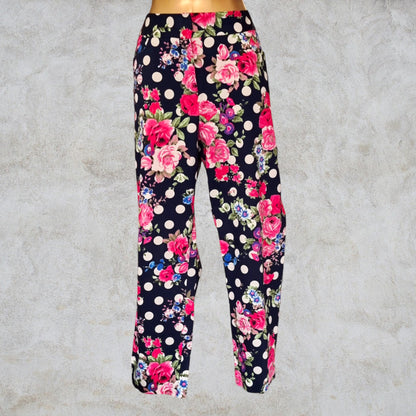 Pomodoro Navy Floral Summer Floral Ankle Length Pants. UK 18 US 14 EU 46 Timeless Fashions