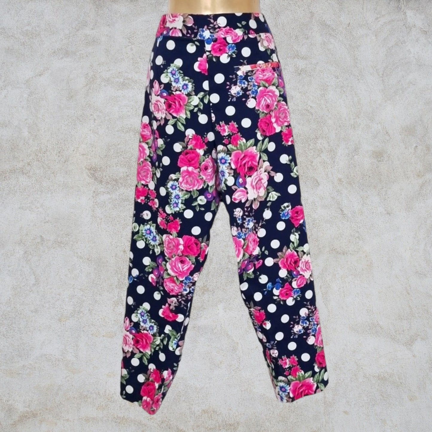 Pomodoro Navy Floral Summer Floral Ankle Length Pants. UK 18 US 14 EU 46 Timeless Fashions