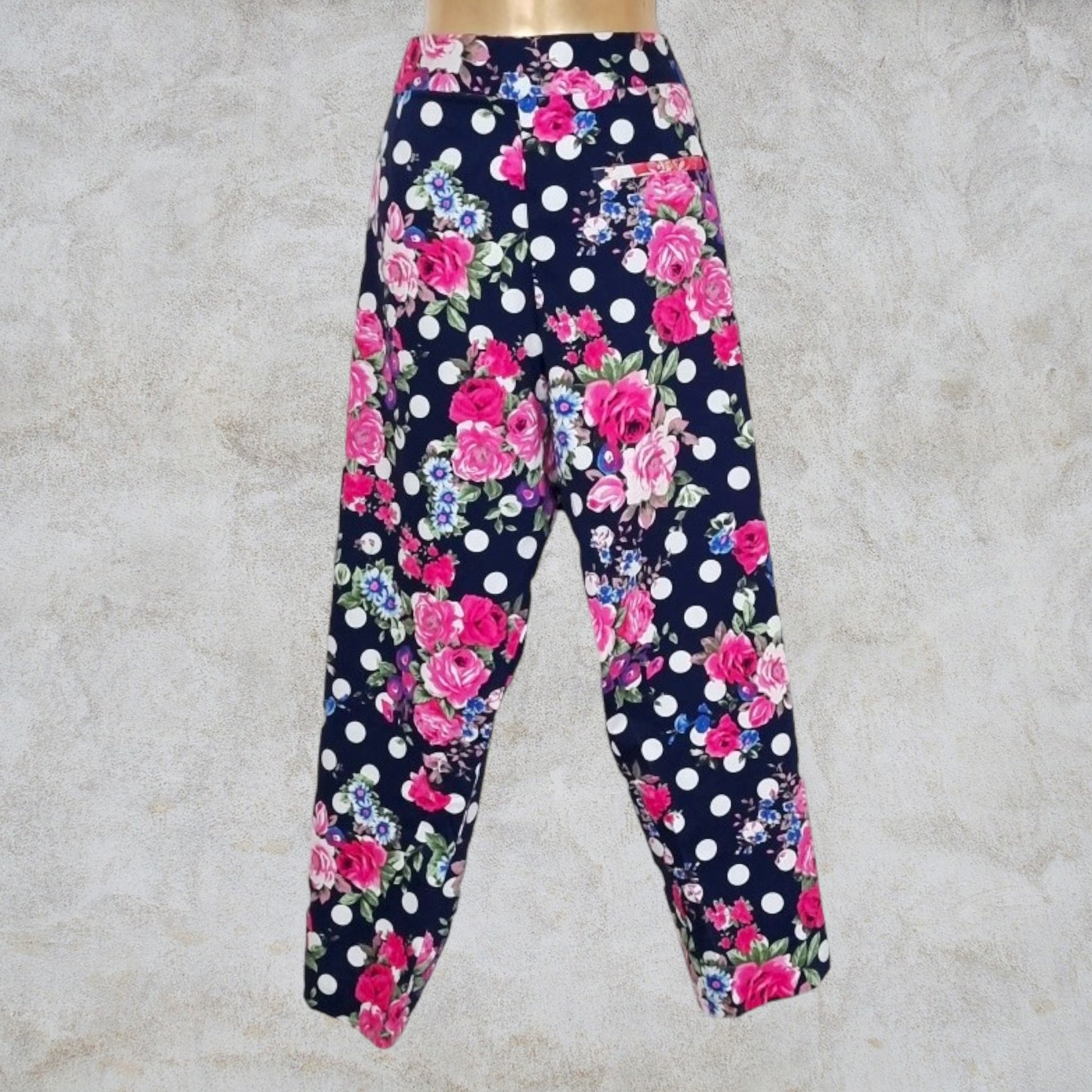 Pomodoro Navy Floral Summer Floral Ankle Length Pants. UK 18 US 14 EU 46 Timeless Fashions