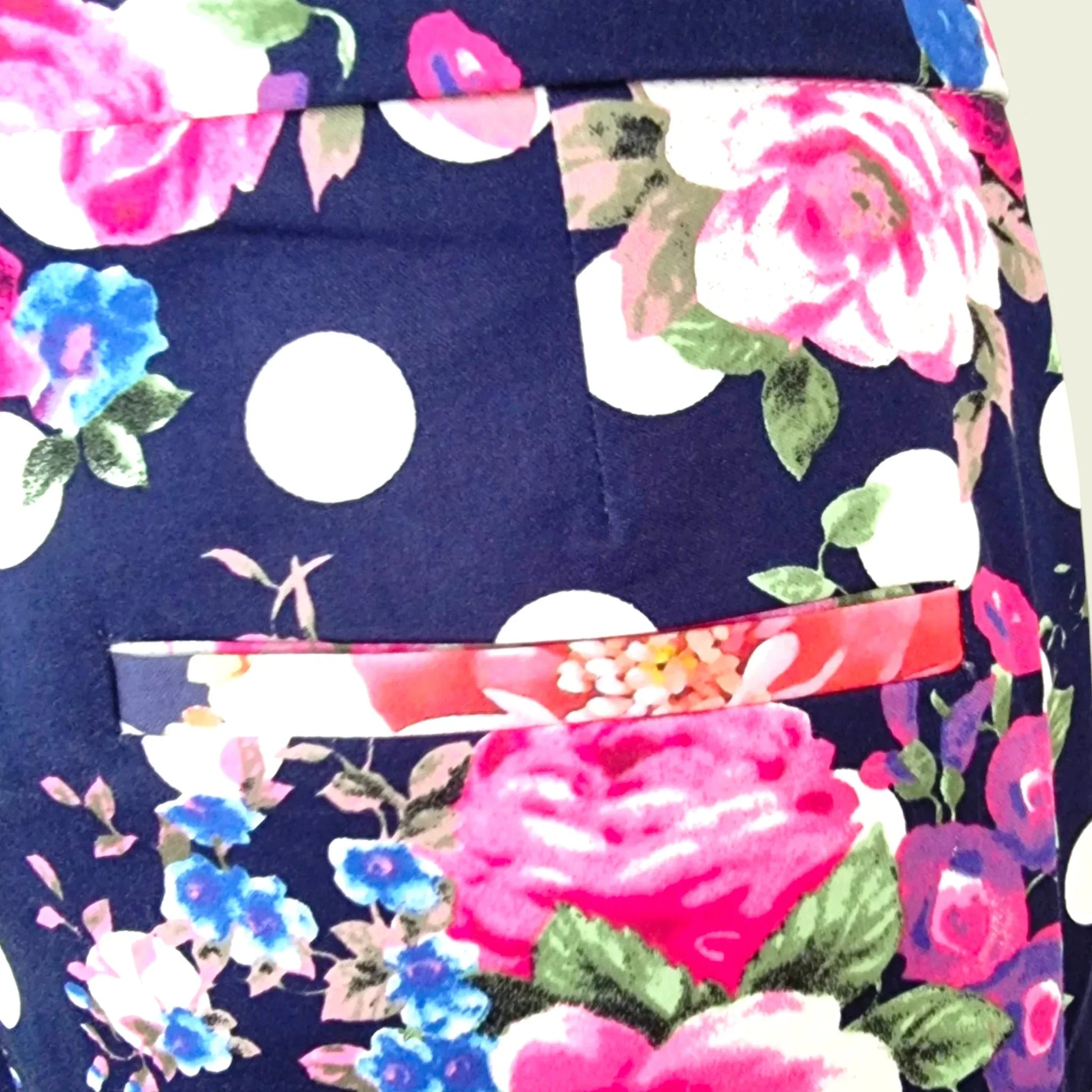 Pomodoro Navy Floral Summer Floral Ankle Length Pants UK 18 US 14 EU 46 - Timelessfashions