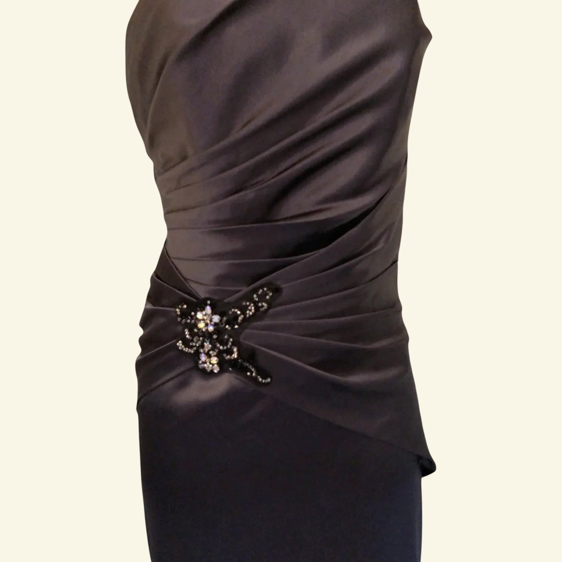 Hilary Morgan Slate Grey Satin Maxi Dress Prom, Bridesmaid UK 6 US 2 EU 34 - Timelessfashions