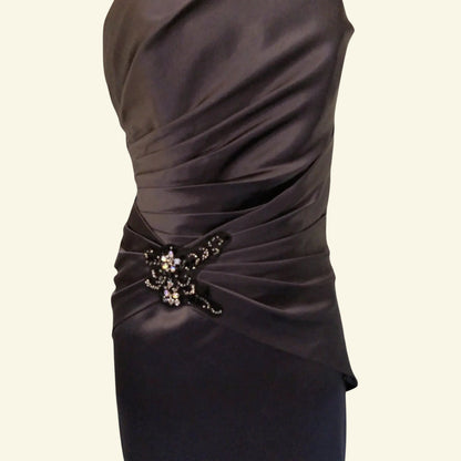 Hilary Morgan Slate Grey Satin Maxi Dress Prom, Bridesmaid UK 6 US 2 EU 34 - Timelessfashions