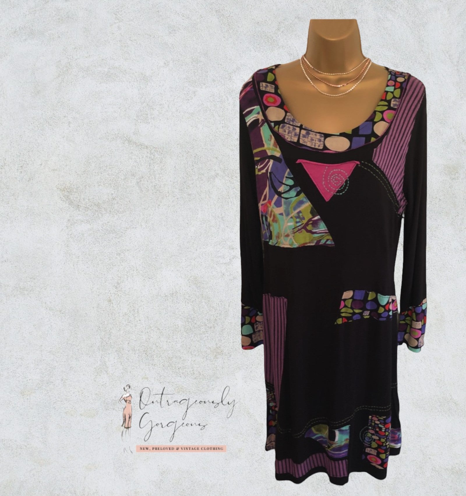 Orientique Multicoloured Print Long Sleeve Dress UK 16 US 12 EU 44 RRP £79.95 Timeless Fashions