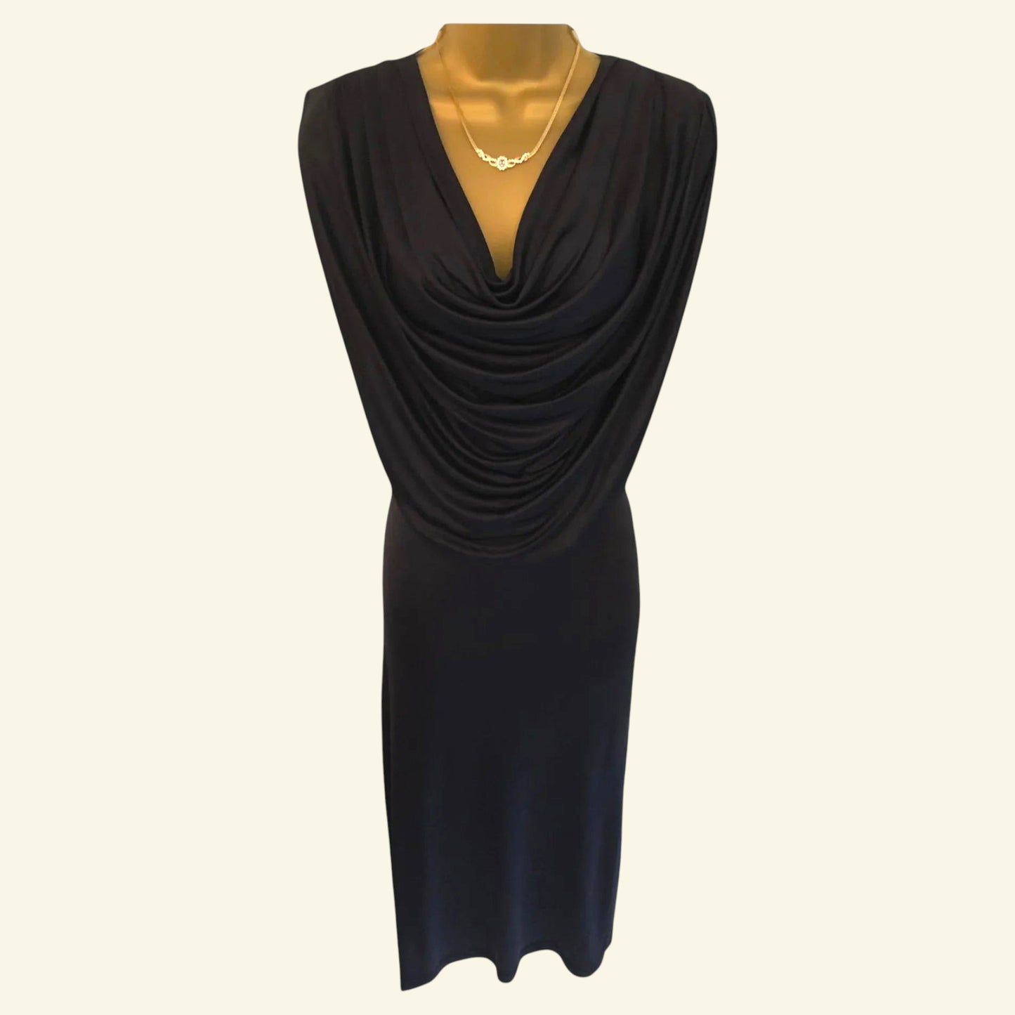 Jean Colonna Rare Vintage Black Silk Jersey Cowl Neck Dress UK 12 US 8 EU 40 - Timelessfashions