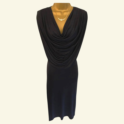 Jean Colonna Rare Vintage Black Silk Jersey Cowl Neck Dress UK 12 US 8 EU 40 - Timelessfashions