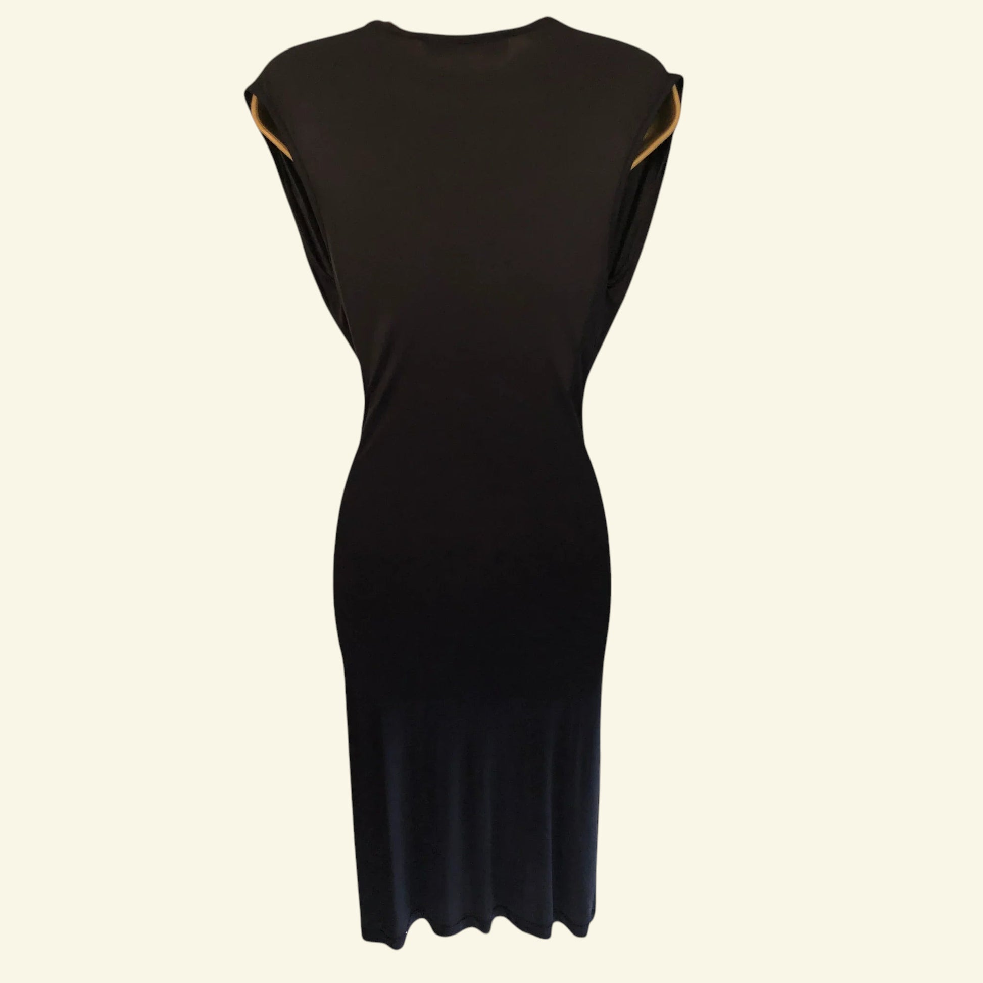 Jean Colonna Rare Vintage Black Silk Jersey Cowl Neck Dress UK 12 US 8 EU 40 - Timelessfashions