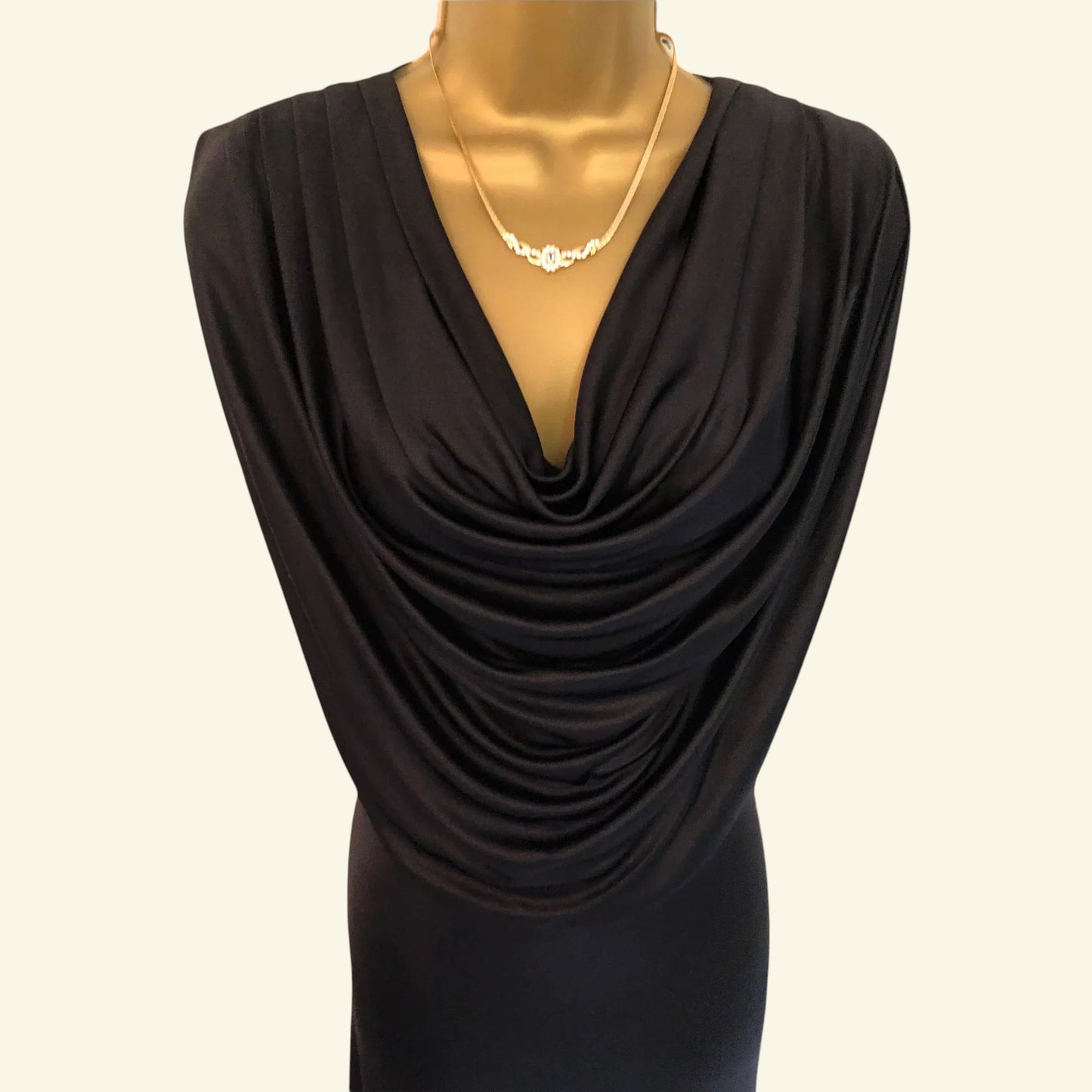 Jean Colonna Rare Vintage Black Silk Jersey Cowl Neck Dress UK 12 US 8 EU 40 - Timelessfashions
