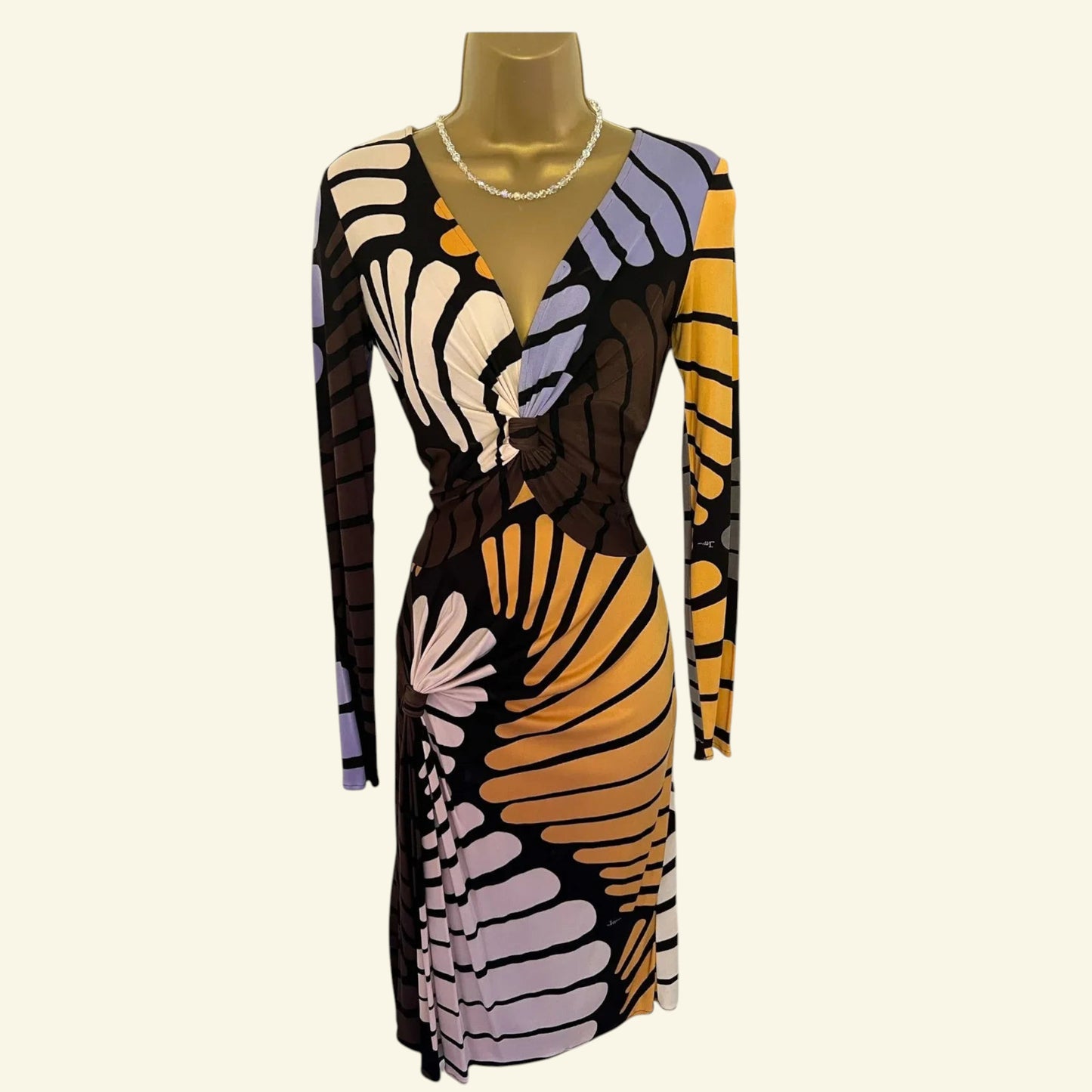 Issa London Women's Multicoloured Silk Jersey Long Sleeve Twist Dress UK 10 US 6 EU 38 - Timelessfashions