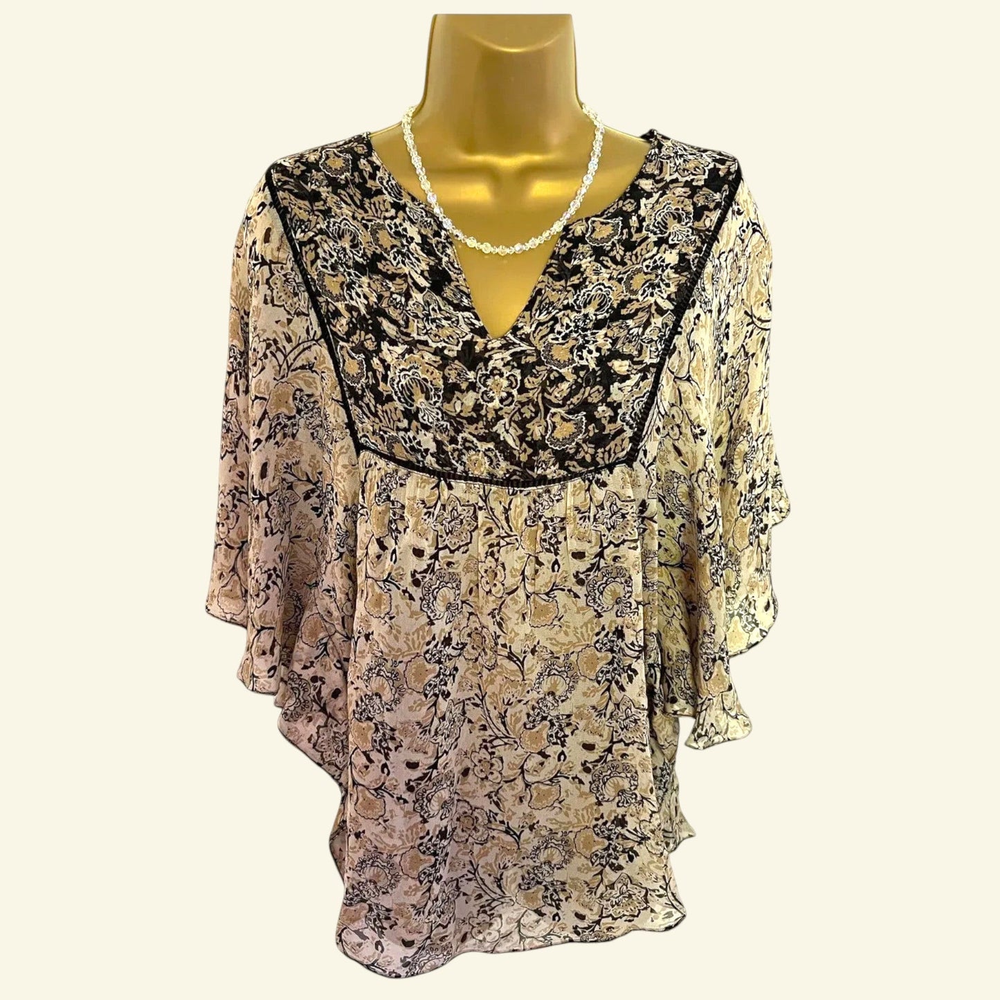 Zara Black & Cream Sheer Chiffon Floral Top Size M UK 12 US 8 EU 40 - Timelessfashions