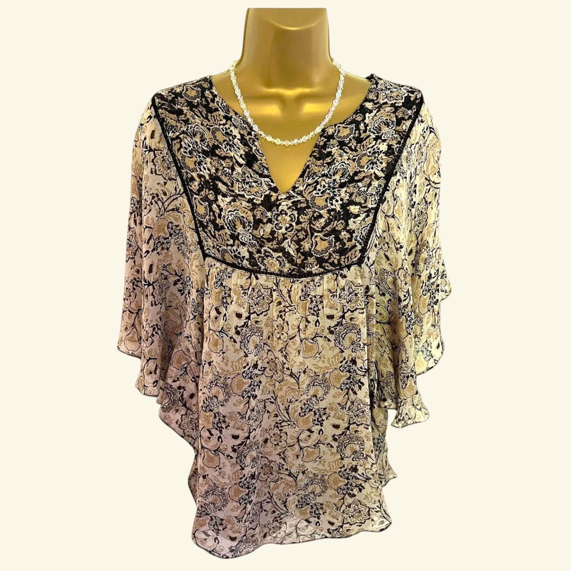 Zara Black & Cream Sheer Chiffon Floral Top Size M UK 12 US 8 EU 40 - Timelessfashions
