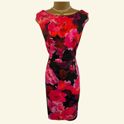 Phase Eight Pink & Black Floral Sleeveless Stretch Cotton Dress UK 14 US 10 EU 42 - Timelessfashions