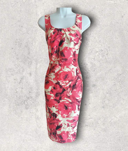 L.K. Bennett Pink & Ivory Wool & Silk Sleeveless Pencil Dress UK 12 EU 40 Timeless Fashions
