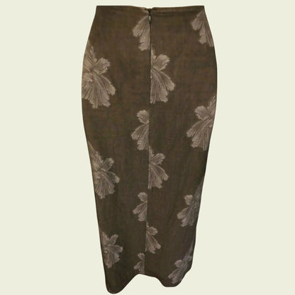 Pret Grey Floral Linen Mix Faux Wrap Skirt Size UK 12 US 8 EU 40 - Timelessfashions