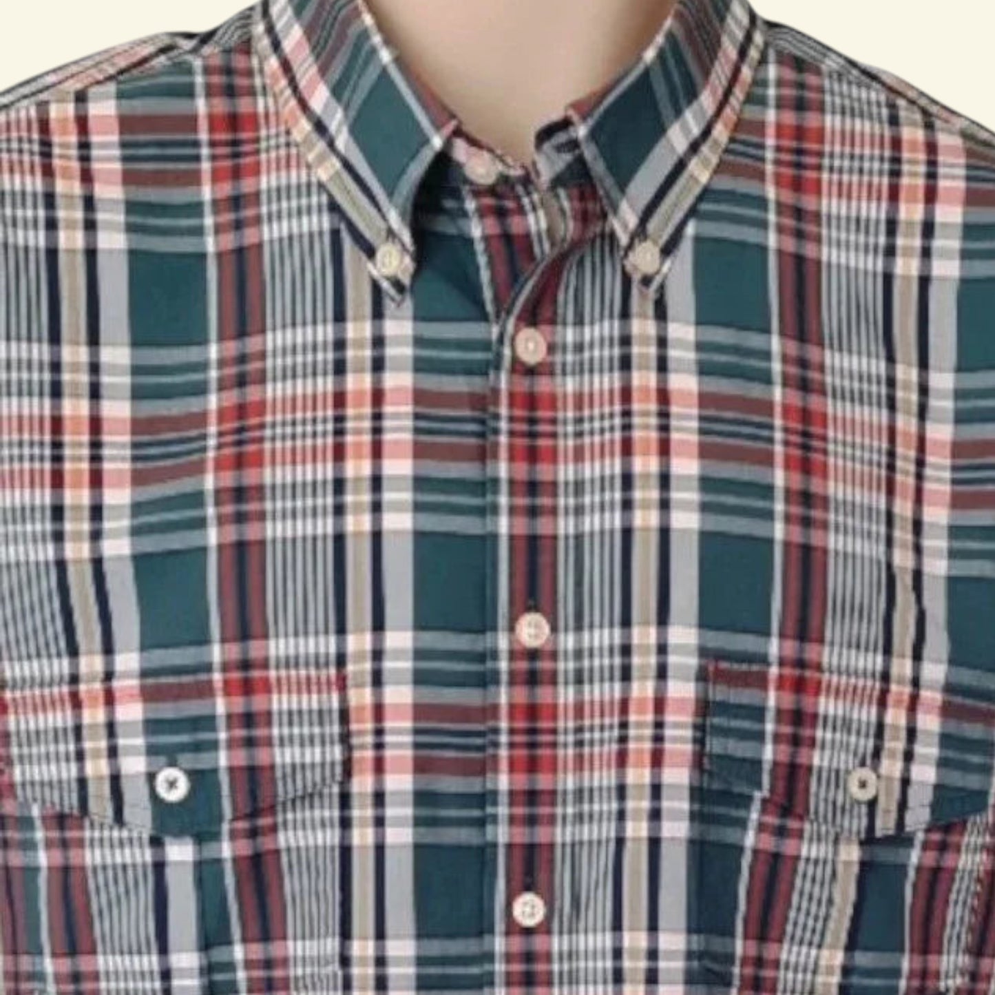 Tommy Hilfiger Men's Green & Red Check Long Sleeve Oxford Shirt Size 40 16 ½ - Timelessfashions