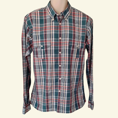 Tommy Hilfiger Men's Green & Red Check Long Sleeve Oxford Shirt Size 40 16 ½ - Timelessfashions
