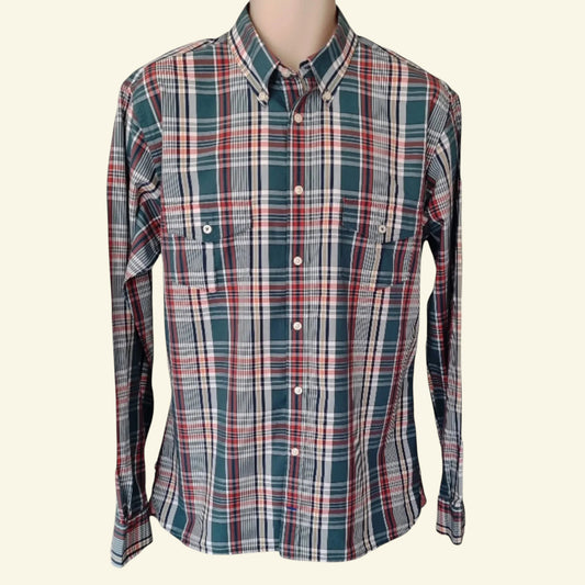 Tommy Hilfiger Men's Green & Red Check Long Sleeve Oxford Shirt Size 40 16 ½ - Timelessfashions