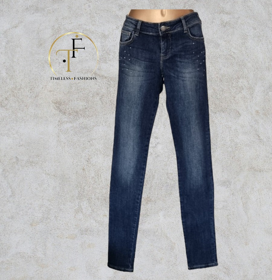 Guess Los Angeles Low Rise Studded Denim Stretch Jeans UK 10 US 6 EU 38 IT 42 Timeless Fashions