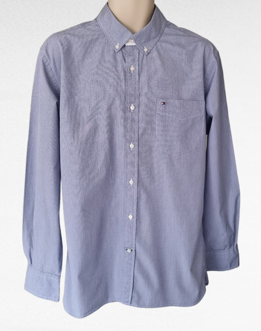 Tommy Hilfiger Men's Blue Check Long Sleeve Oxford Shirt Size 44 16 ½/17 Timeless Fashions