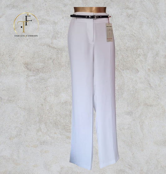 Gerry Weber Women’s White Lined Slim Style Summer Trousers UK14 US 10 EU 42 IT 45 Timeless Fashions