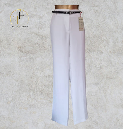 Gerry Weber Women’s White Lined Slim Trousers UK14 US 10 EU 42 IT 45 Timeless Fashions