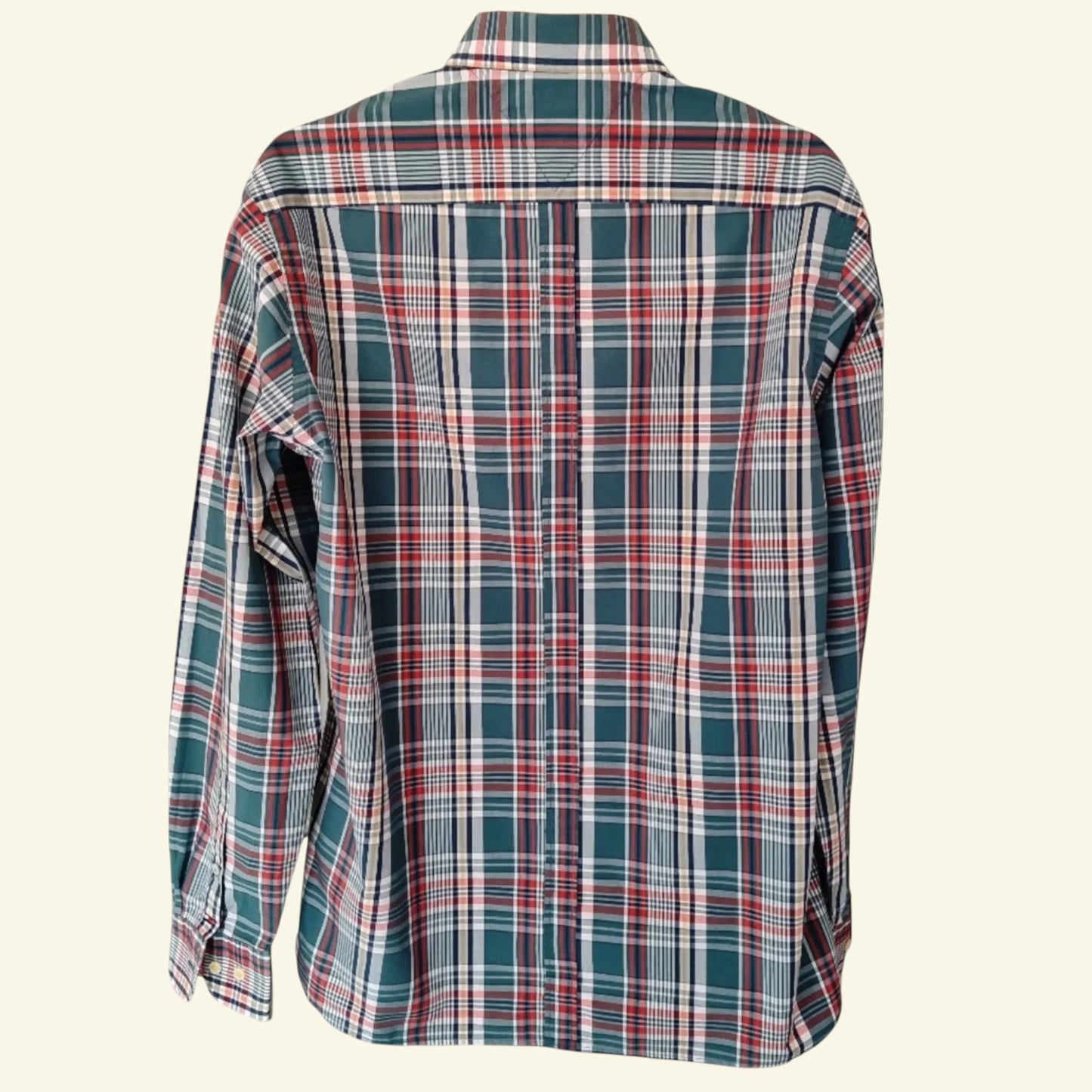 Tommy Hilfiger Men's Green & Red Check Long Sleeve Oxford Shirt Size 40 16 ½ - Timelessfashions