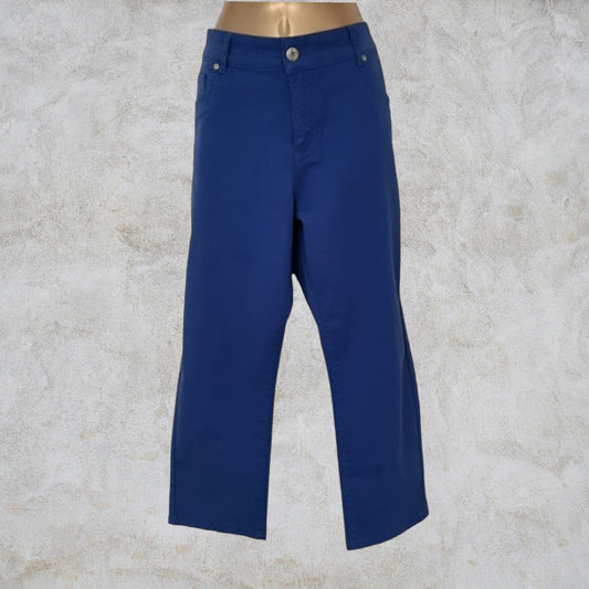 Pomodoro Mid Blue Denim, Stretch Straight Leg Jeans UK 18 US 14 EU 48 BNWT Timeless Fashions