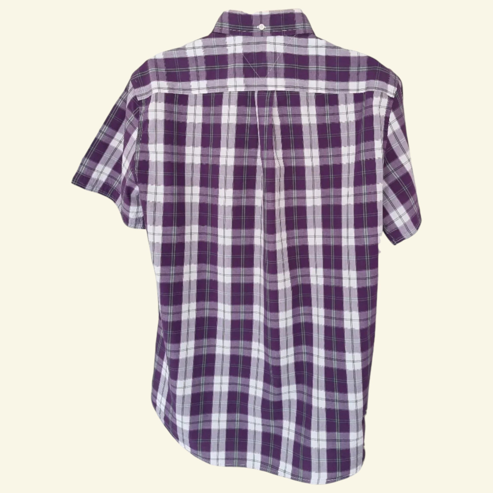 Tommy Hilfiger Men's Mauve & White Check Short Sleeve Oxford Shirt Size 40 18 ½ - Timelessfashions