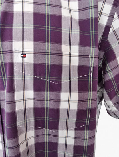 Tommy Hilfiger Men's Mauve & White Check Short Sleeve Oxford Shirt Size 40 18 ½ Timeless Fashions