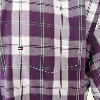 Tommy Hilfiger Men's Mauve & White Check Short Sleeve Oxford Shirt Size 40 18 ½ - Timelessfashions