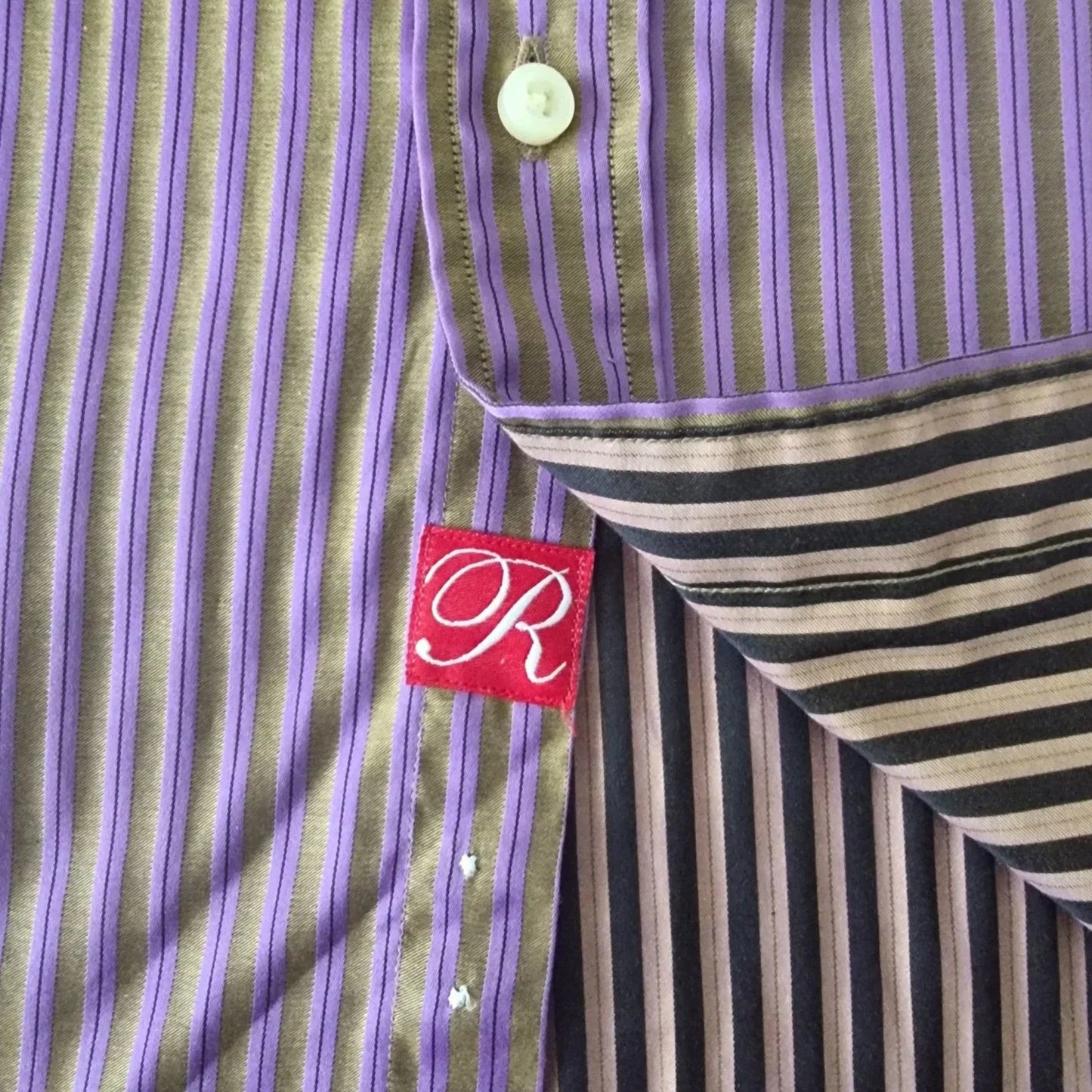 Rufus Men's Brown/Gold/ Lilac Stripe Shirt Size M - Timelessfashions