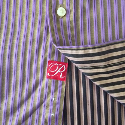 Rufus Men's Brown/Gold/ Lilac Stripe Shirt Size M - Timelessfashions