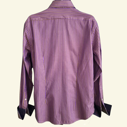 Rufus Men's Brown/Gold/ Lilac Stripe Shirt Size M - Timelessfashions