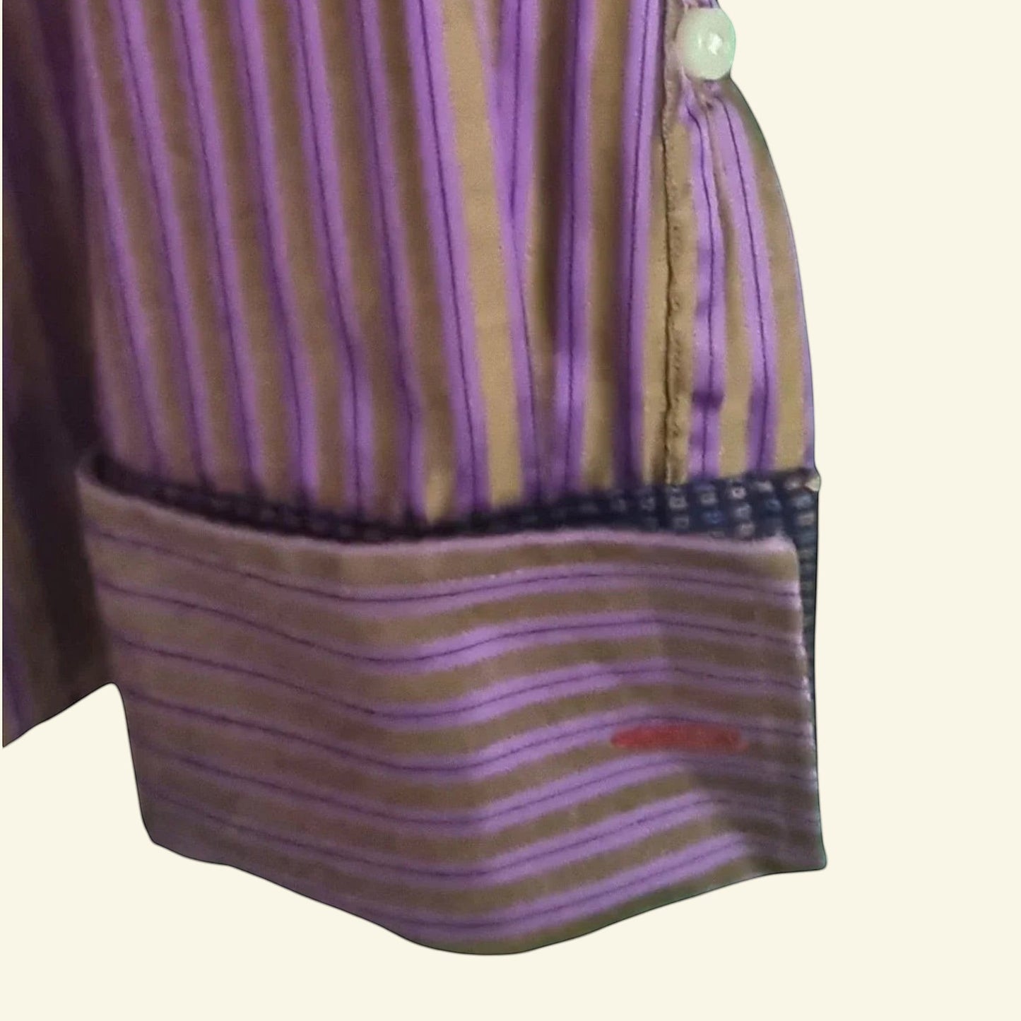 Rufus Men's Brown/Gold/ Lilac Stripe Shirt Size M - Timelessfashions