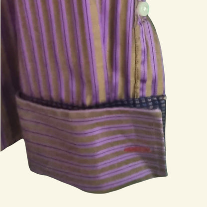 Rufus Men's Brown/Gold/ Lilac Stripe Shirt Size M - Timelessfashions