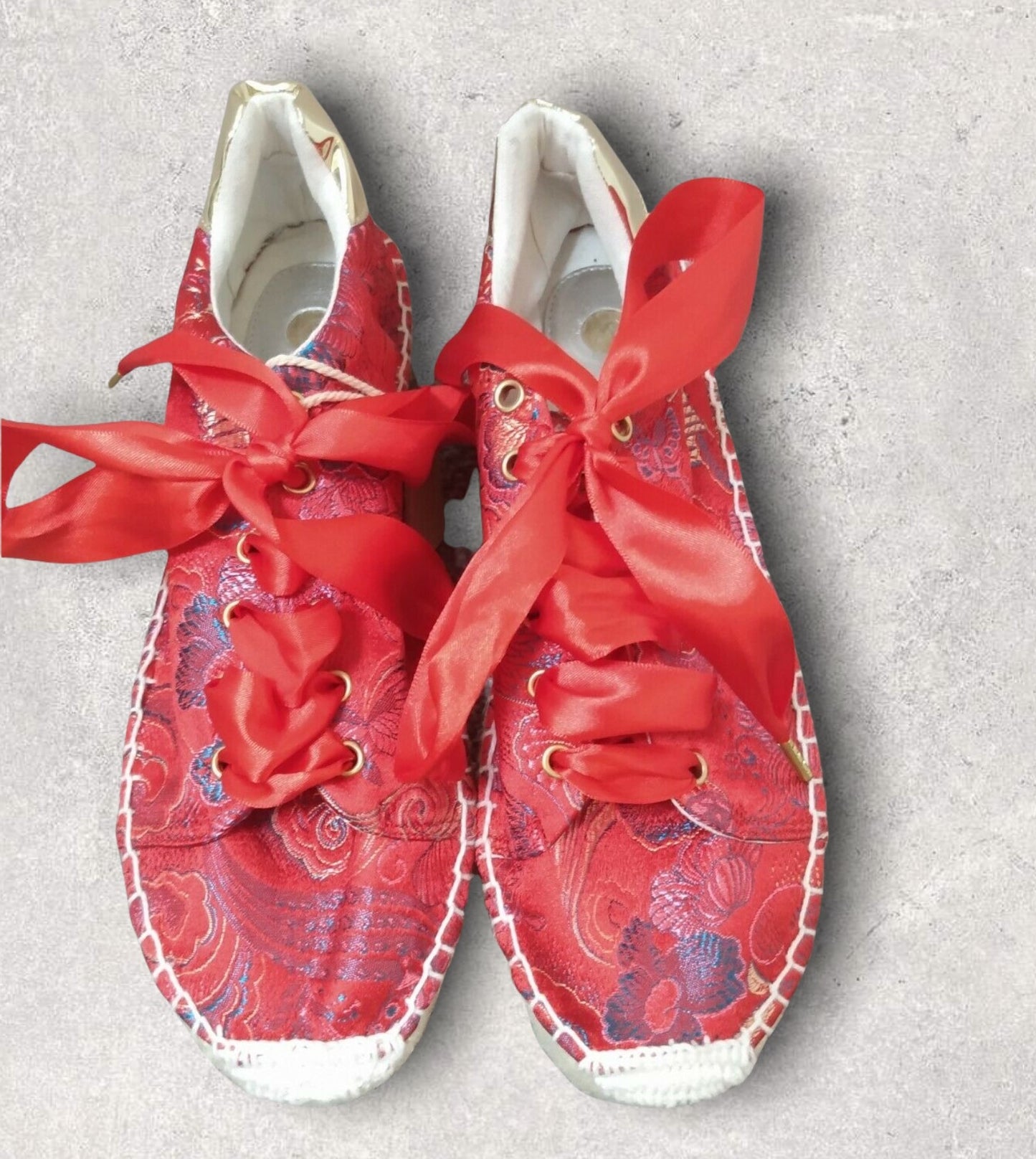 Replay Floral Red Embroidered Orient Box Chinese Espadrilles Trainers UK 7 EU 40 Timeless Fashions