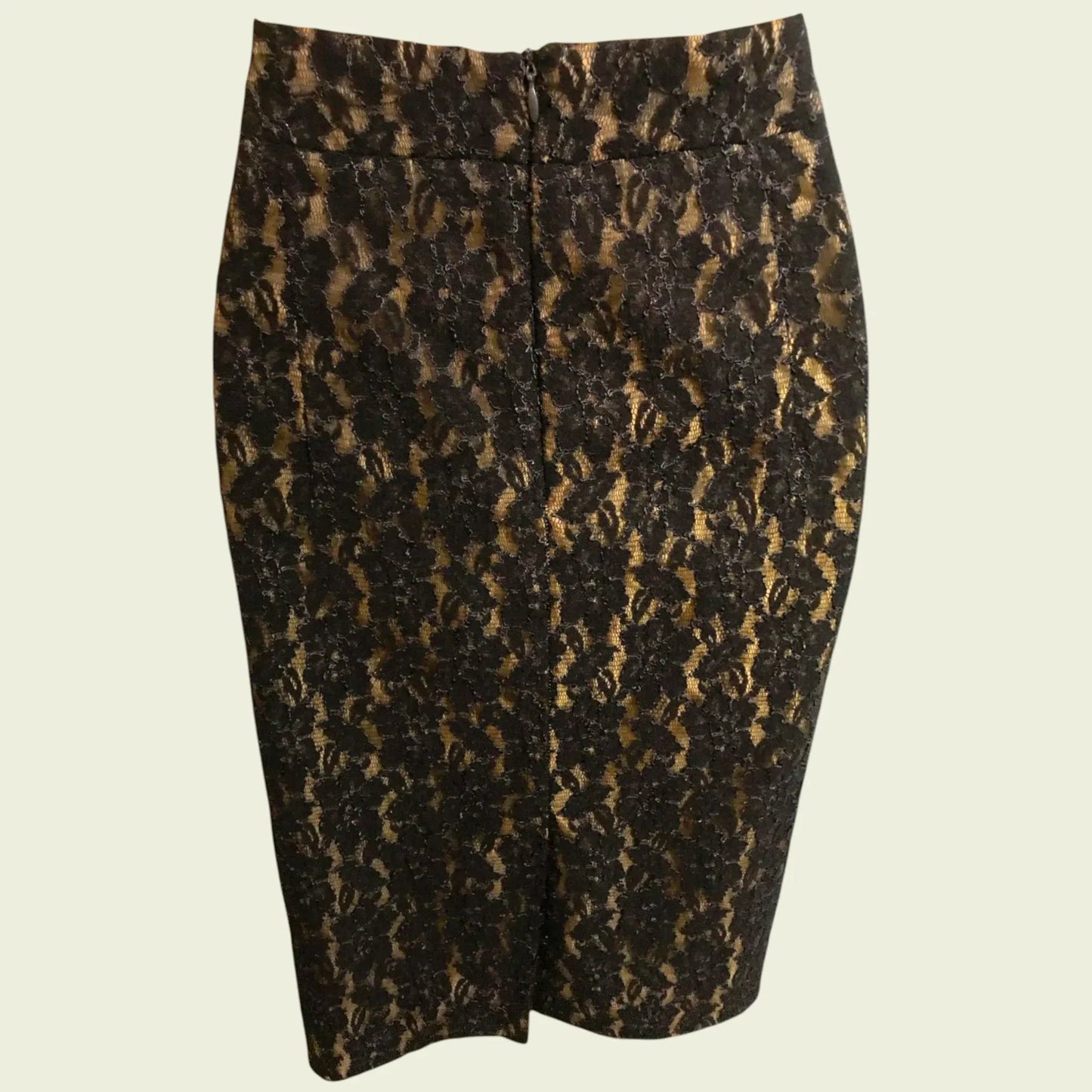 Ronit Zilkha Gold & Black Lace Pencil Skirt UK 16 US 12 EU 44 - Timelessfashions