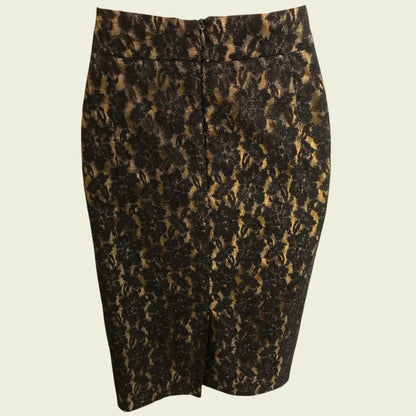 Ronit Zilkha Gold & Black Lace Pencil Skirt UK 16 US 12 EU 44 - Timelessfashions