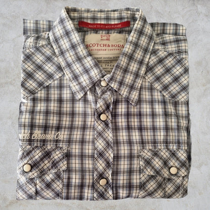 Scotch & Soda Blue & White Cotton Check Mens Shirt Size L Timeless Fashions