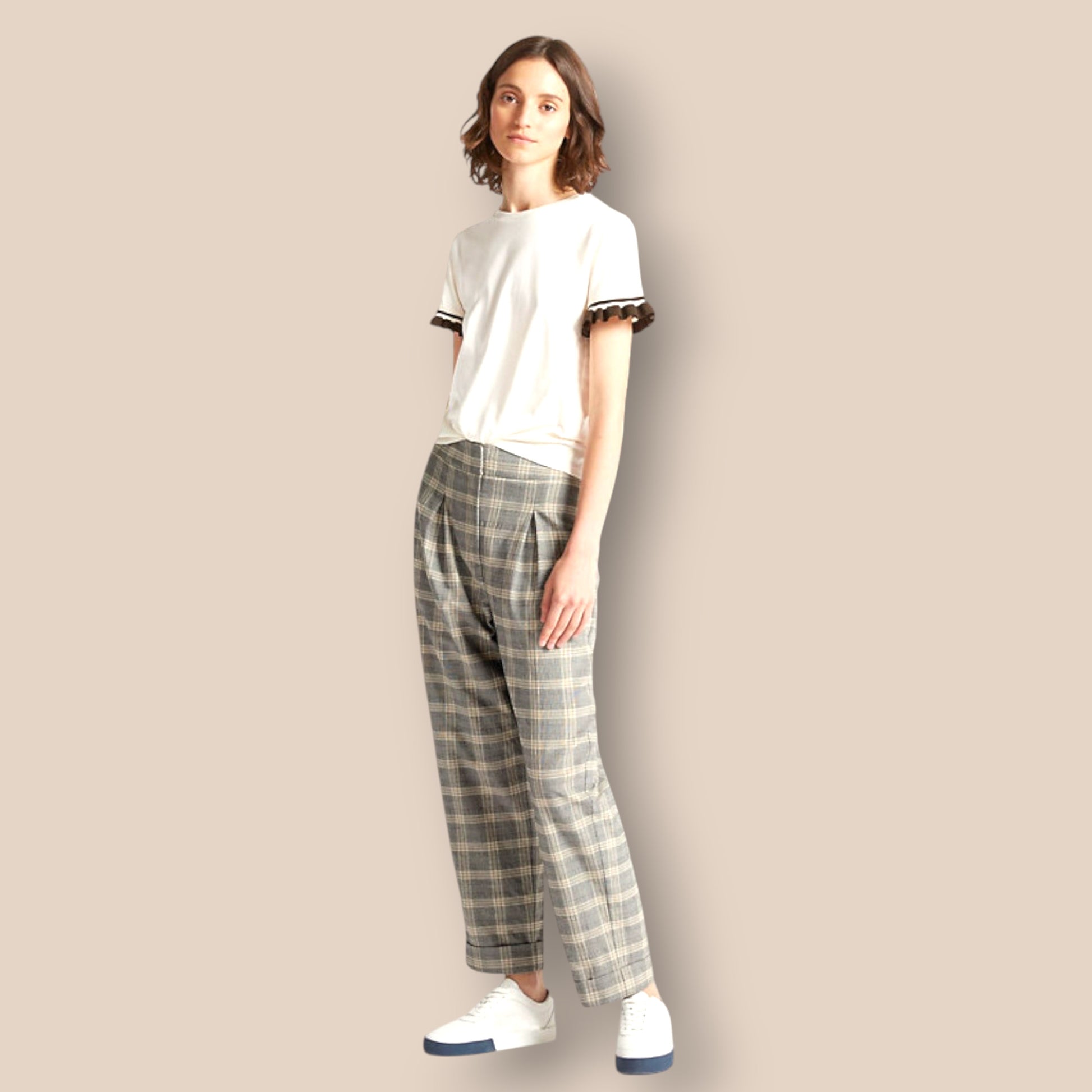 Limited Edition Grey Mix Checked Wide Leg Trousers UK 12 US 8 EU 40 Timeless Fashions