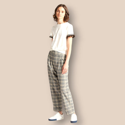 Limited Edition Grey Mix Checked Wide Leg Trousers UK 12 US 8 EU 40 Timeless Fashions