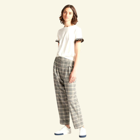Limited Edition Grey Mix Checked Wide Leg Trousers UK 12 US 8 EU 40 - Timelessfashions