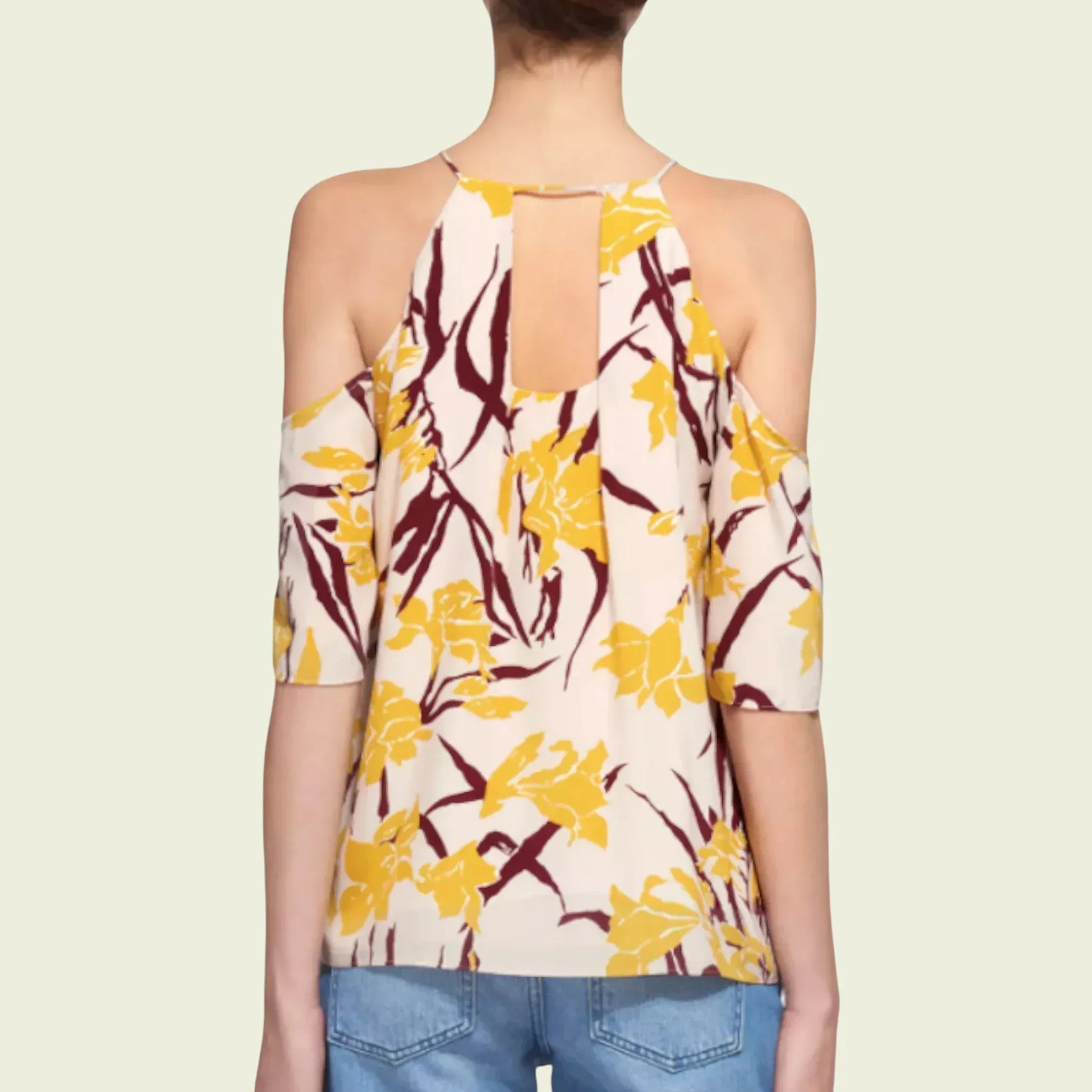 Whistles Multicoloured Lily Cold Shoulder Silk Top, UK 12 US 8 EU 40 - Timelessfashions