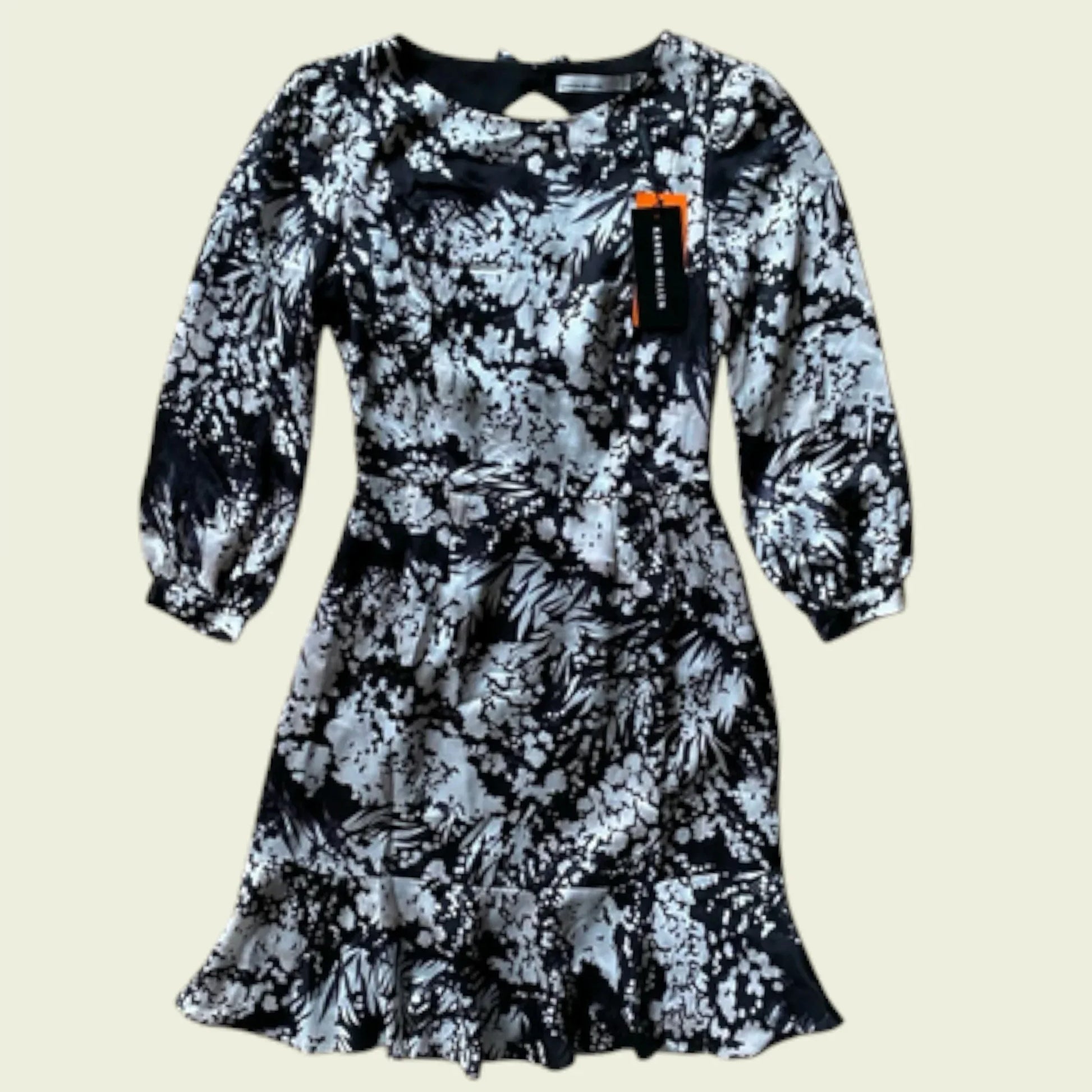 Karen Millen Black & White Fluid Print Silk Dress UK 12 US 8 EU 40 - Timelessfashions